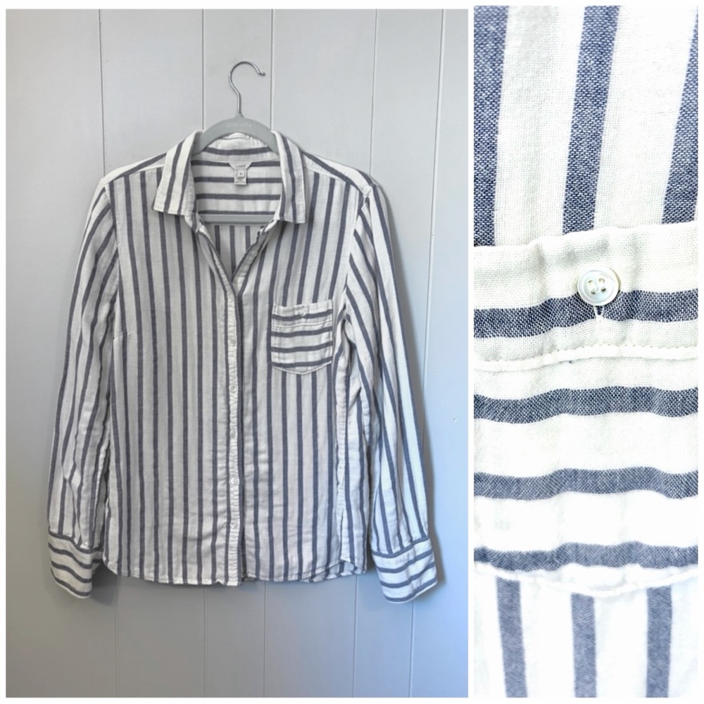 J. Crew White and Navy Striped Button-Down Shirt